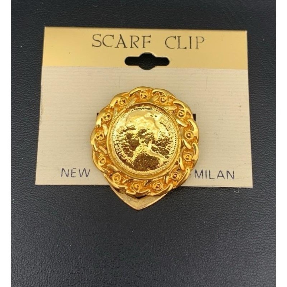 Vintage New Old Stock Gold Tone Coin Scarf Clip